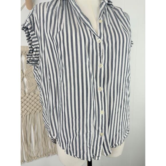 Madewell Central Stripe Button Down Shirt Size XS Short Sleeve Hi Low Top - Picture 5 of 9